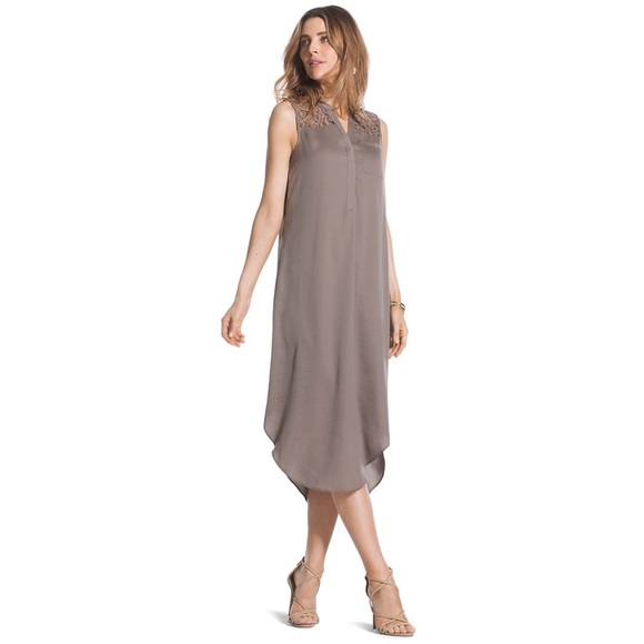 Chicos NWT size 1 lace shoulder dress in taupe. Polyester & Rayon. Brand new. - Picture 8 of 9